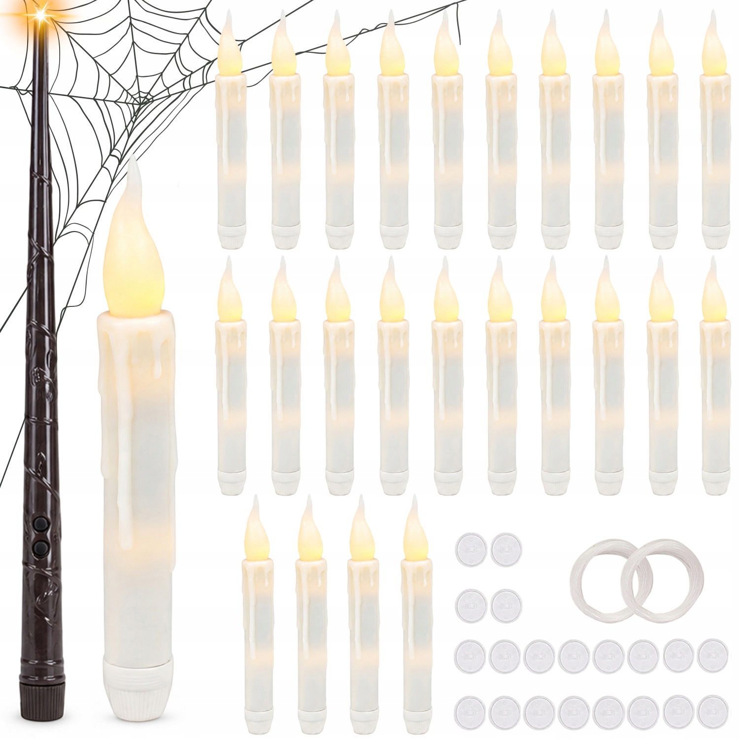 Sada 24 Led Svíček S Kouzelnou Hůlkou, Teplá Bílá, Pro Halloween A Párty