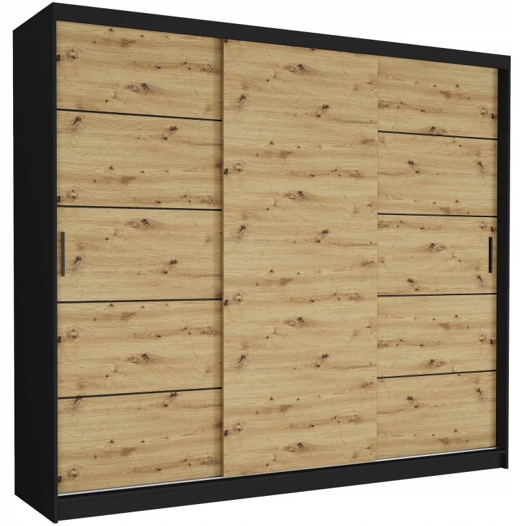 Skříň Ines 250 cm 3 dveře Černá Příčka Loft Velká šatní skříň