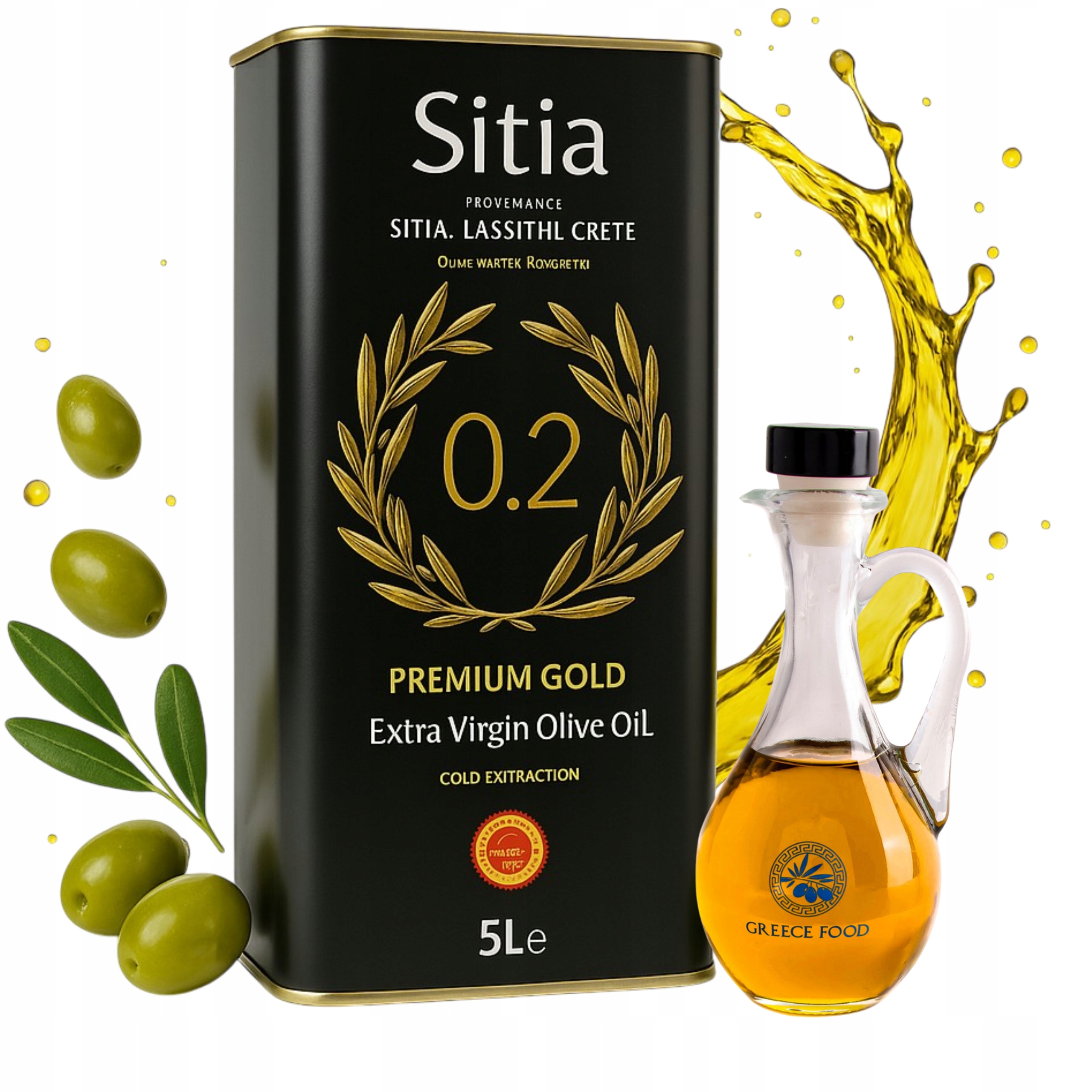 Extra Panenský Olivový Olej Řecká Sitia Premium 5 L Skleněná Láhev 250 ML