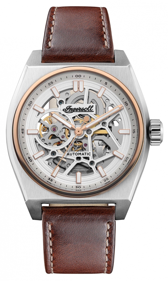 Zegarek męski Ingersoll I14302 brązowy klasyczny skeleton