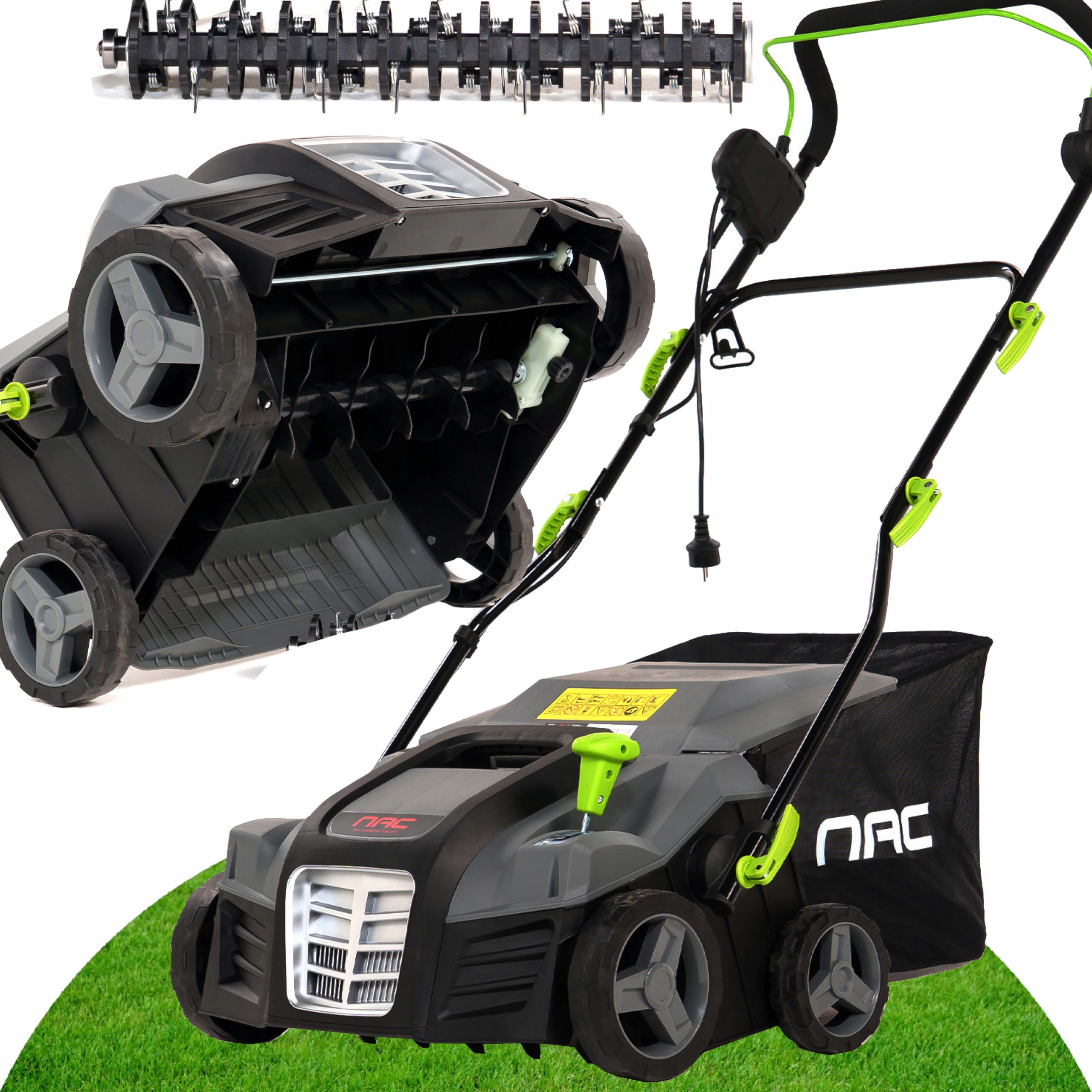 AERATOR WERTYKULATOR Elektryczny NAC 2000 W 40cm 2 WAŁKI 3w1 Kosz 55 litrów