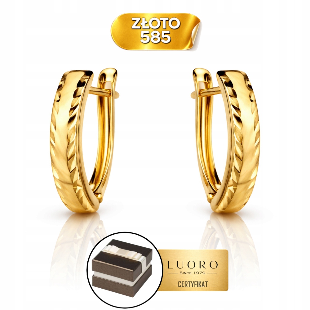 Náušnice Zlaté 585 14K Obdélník Diamantové 15 MM Šířka 4 MM Elegantní