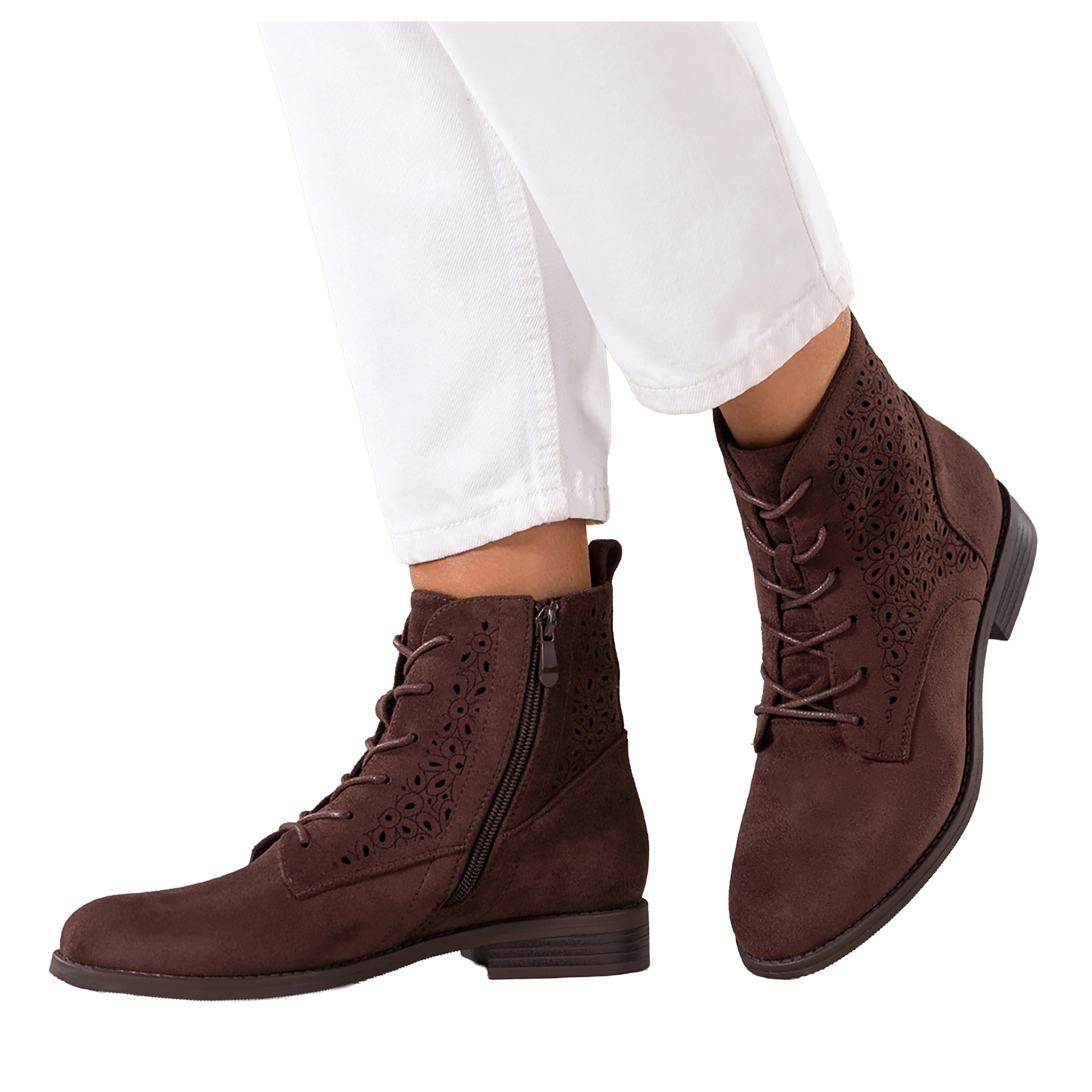 Kotníkové Boty Čokoládové Dámské Ploché Ažurové Šněrovací Semišové Módní r 39