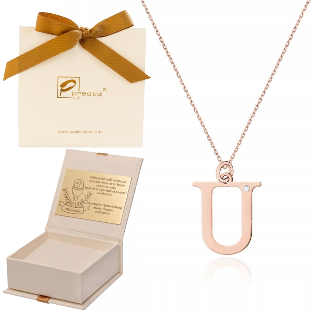 Náhrdelník z růžového zlata s písmenem U a diamantem ryzost 585 Dárek Gravírování