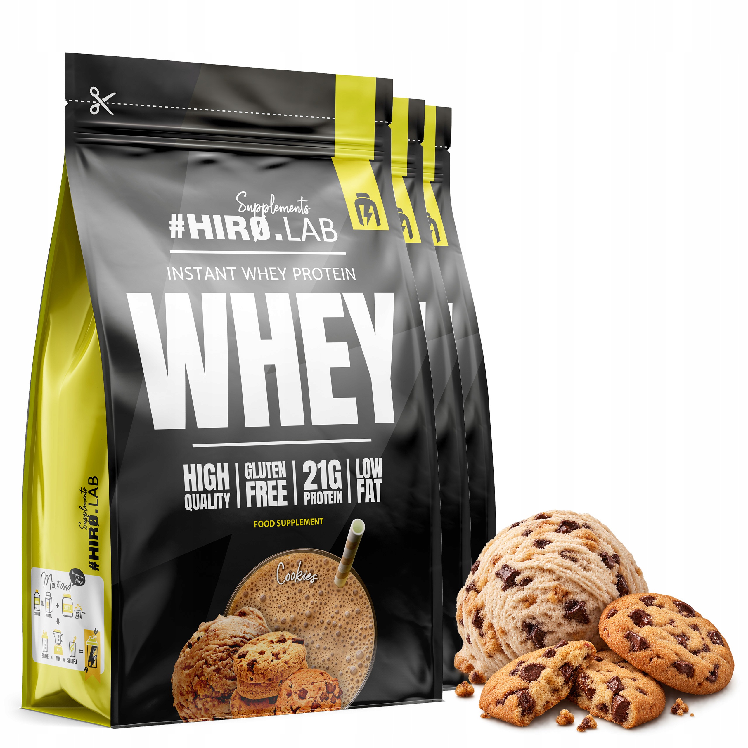 3x Wpc Instant Whey Protein syrovátkový doplněk stravy 750 g Hiro sušenky
