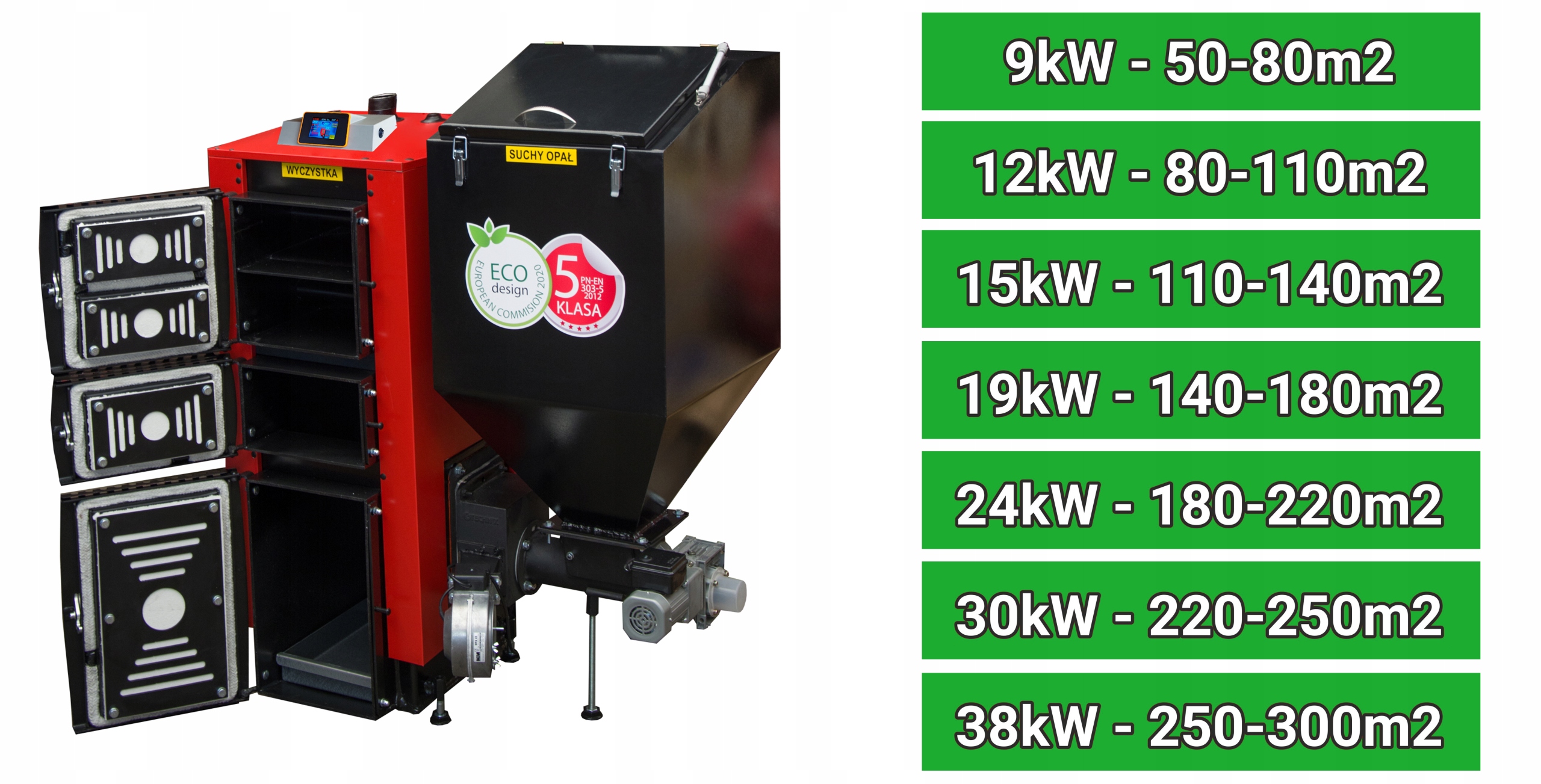 KOCIOŁ PIEC Z PODAJNIKIEM 5 KLASA NA EKOGROSZEK 12 KW WIFI+ Materiał stalowy