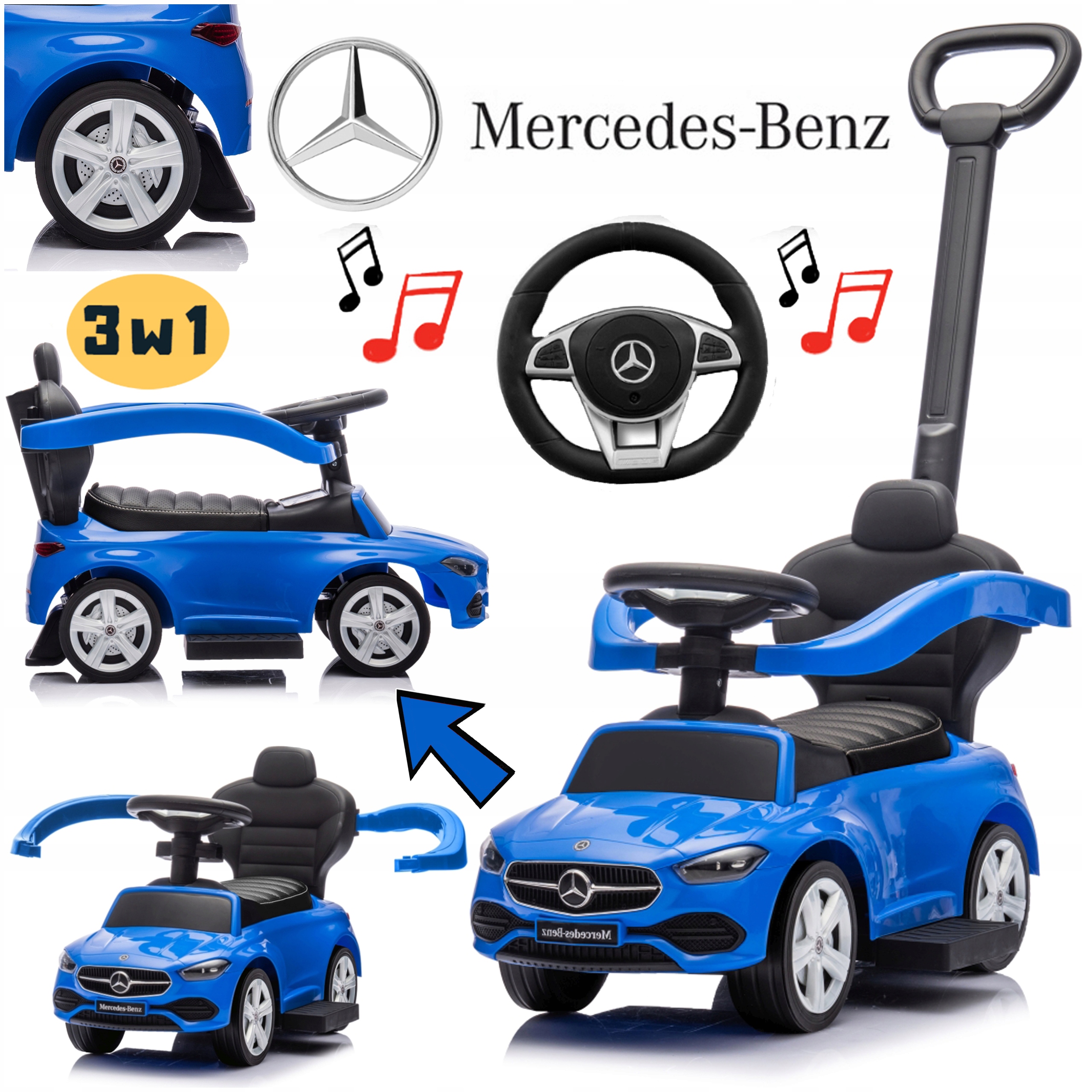 Jeździk Pchacz Chodzik Samochód 4w1 Auto Mercedes Dla Dziecka Audio