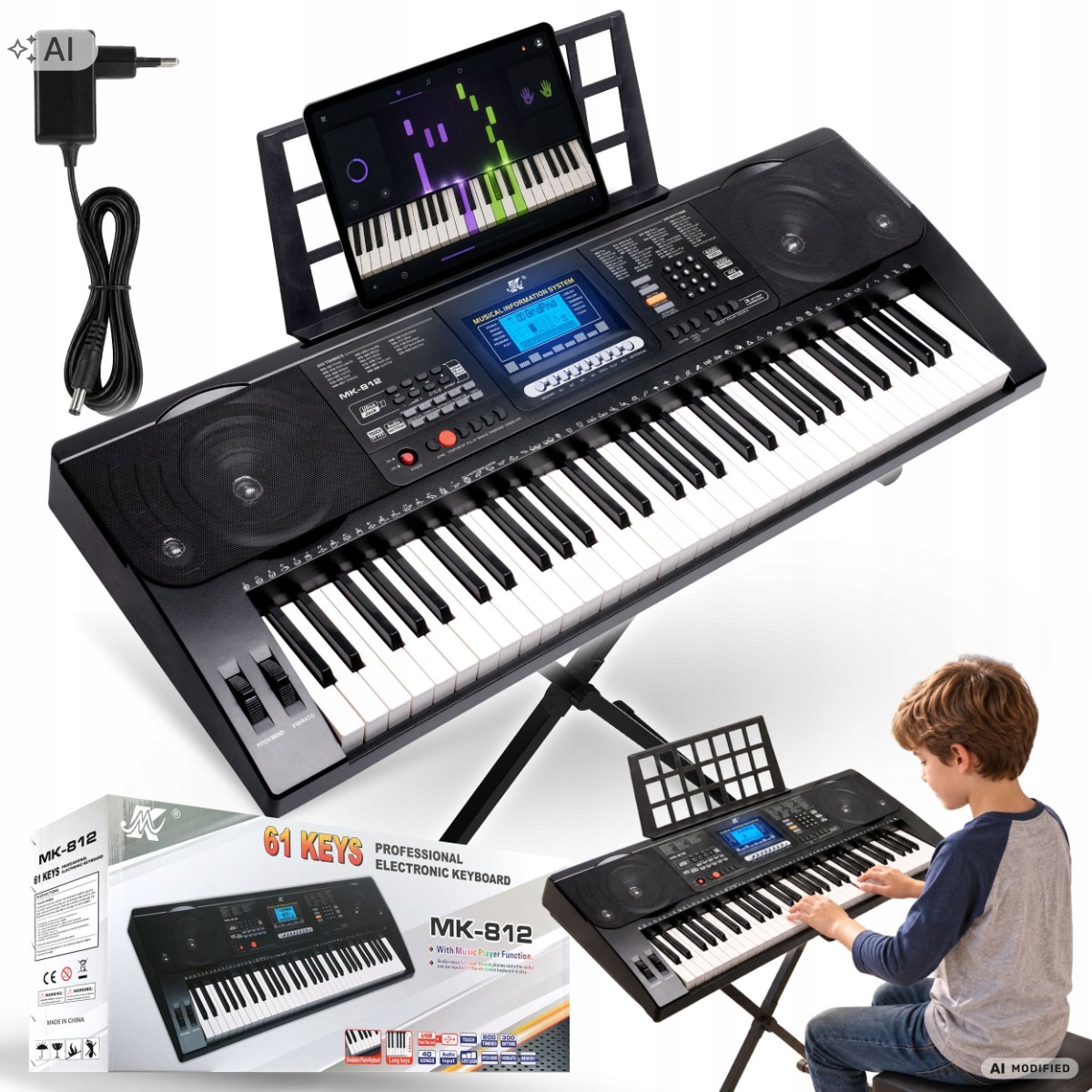 Vzdělávací Klávesy Varhany Klavír 61 Kláves Režim Lekce MP3 Usb Stativ