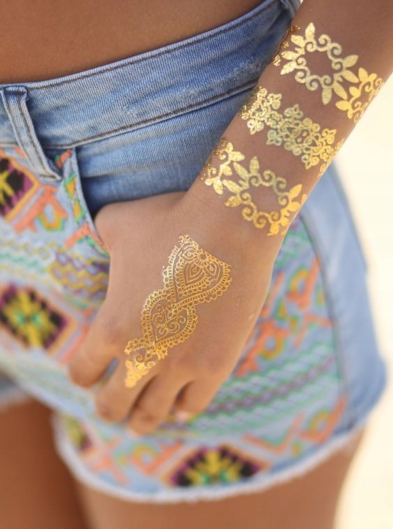 ZESTAW TATUAŻE BOHO METALICZNE ZŁOTE ZMYWALNE DO CIAŁA 5+5 GRATIS Płeć uniseks