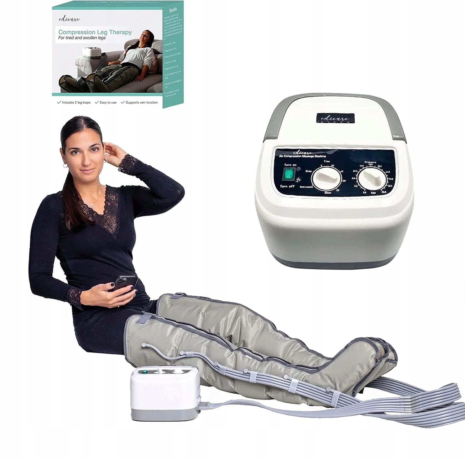 Masażer Nóg Presoterapia Drenaż Limfatyczny Masaż Edicare