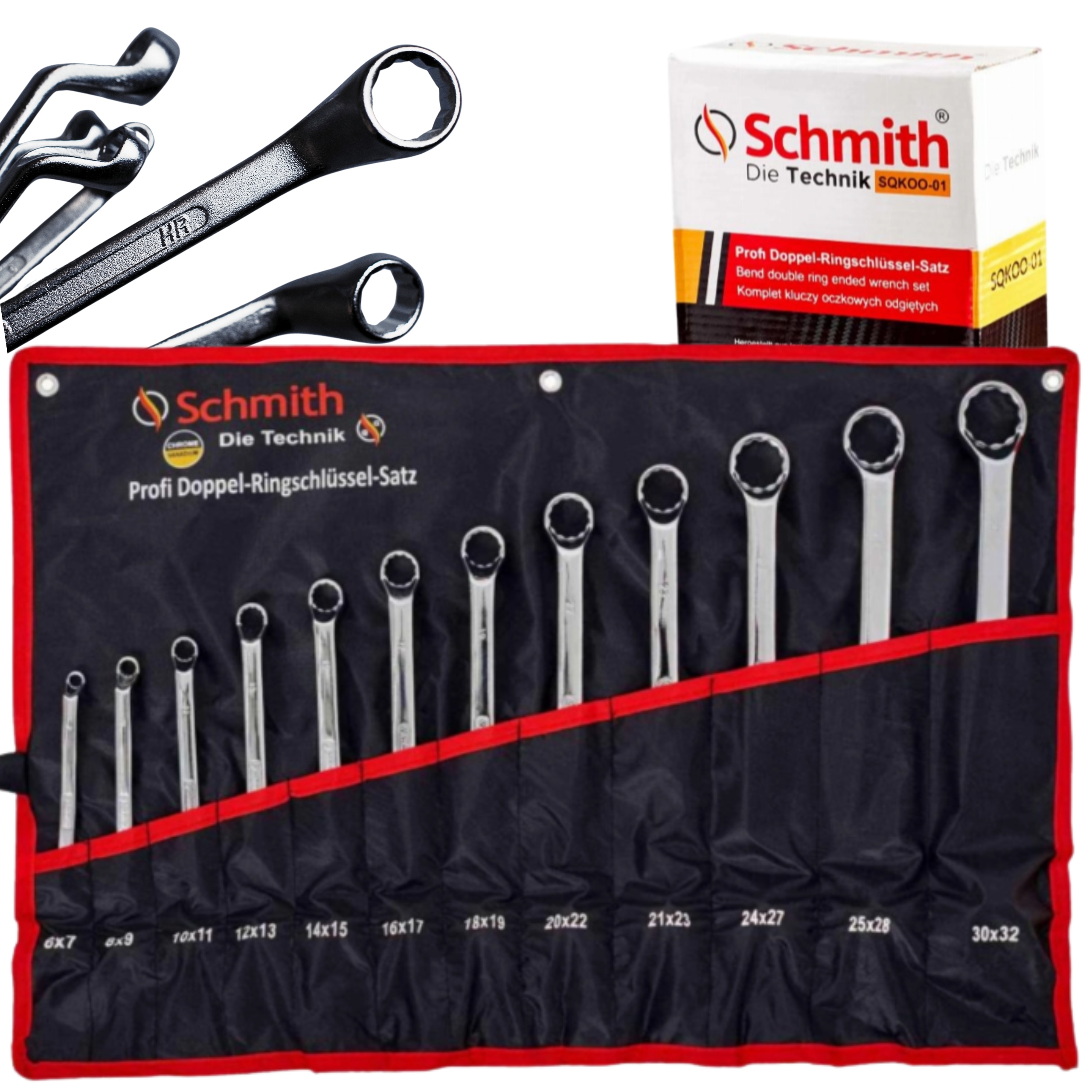 Klucze Oczkowe Odgięte Wygięte Zestaw Kluczy 12szt Klucz W Etui Schmith