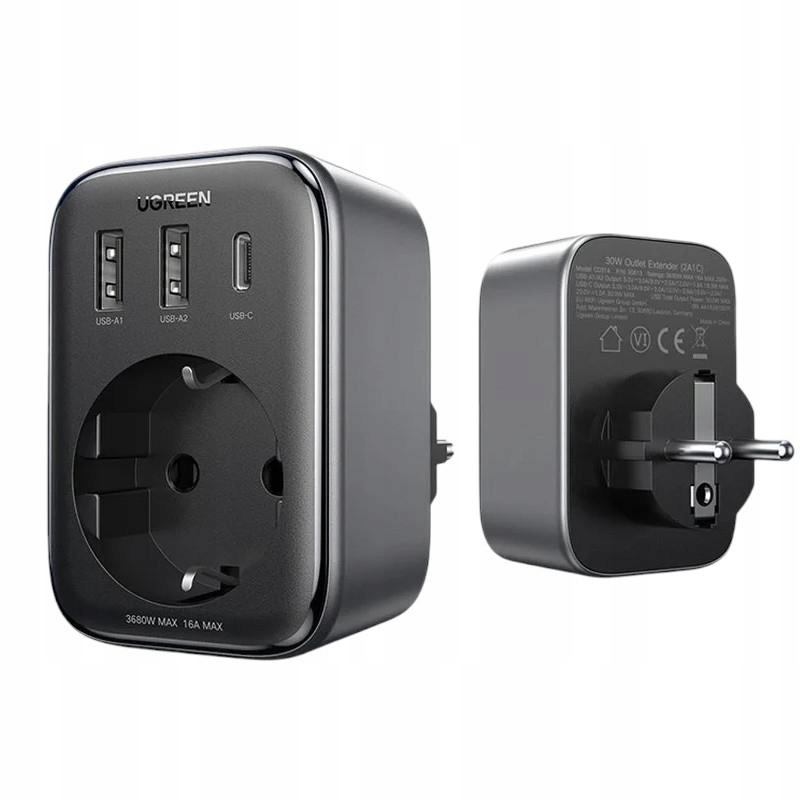 Ładowarka sieciowa do 2x Usb, 1x Usb-c 30W Ac 3680W Ugreen CD314 90613