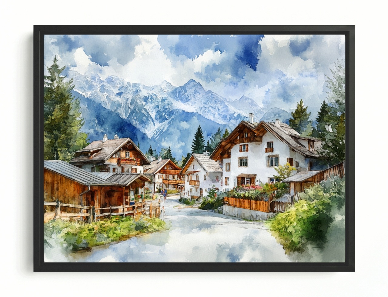 Obraz Rám American Box Krajina Pohlednice Alpy Městečko Hory Vesnice 100x75
