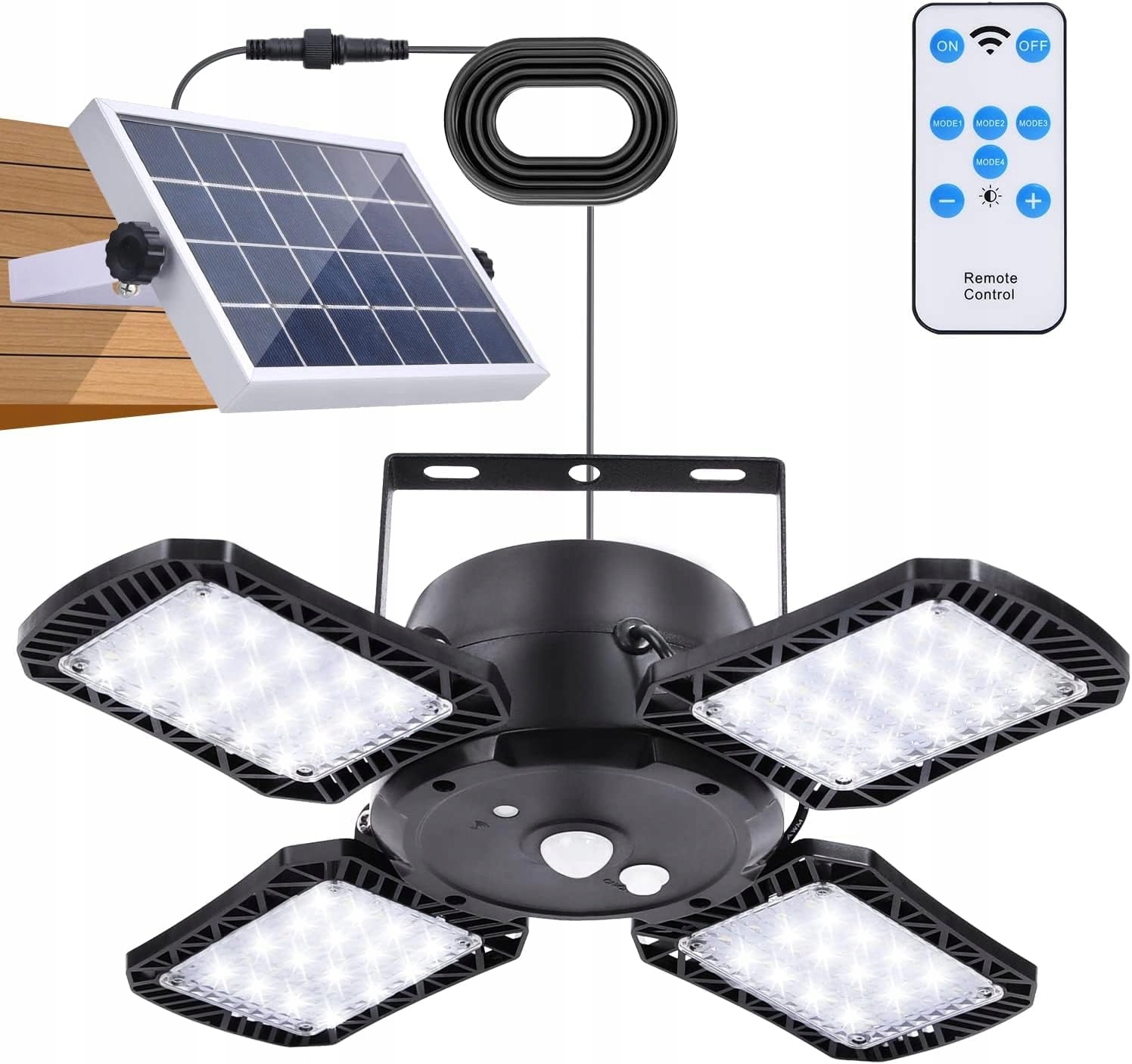 Solární Lampa Led 128 Senzor Pohybu Dálkový Ovladač 4400mAh