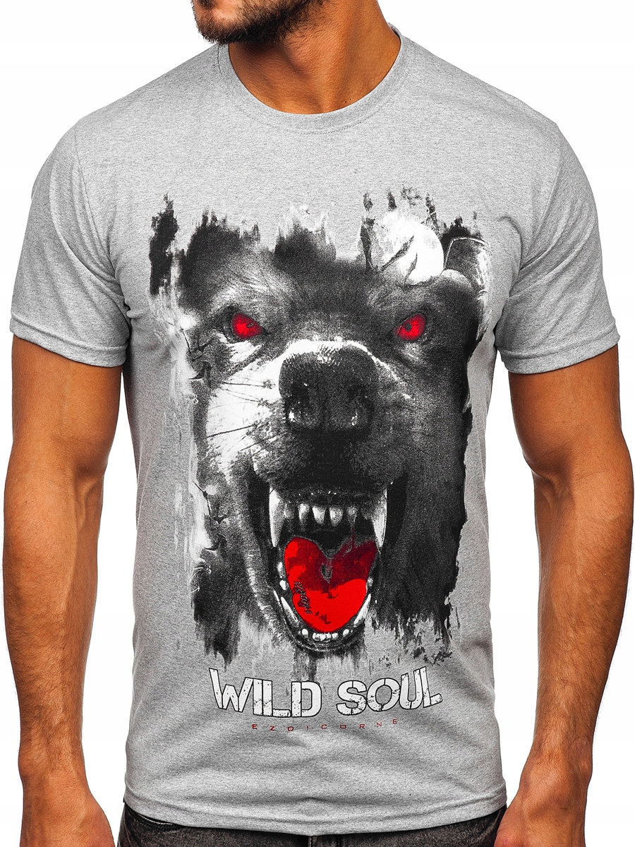 

T-shirt Męski Z Nadrukiem Szary 14499 Denley_l