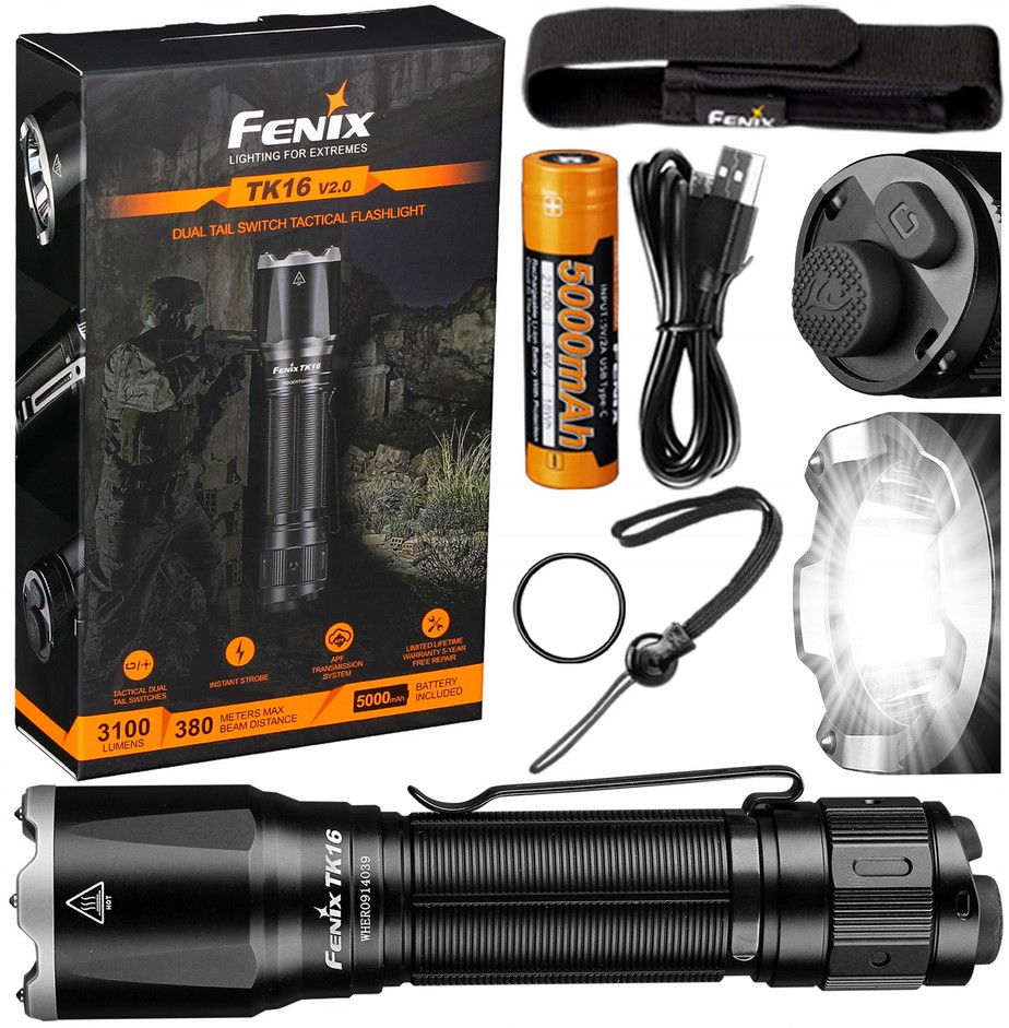 Latarka Taktyczna Led Akumulatorowa Fenix TK16 V2.0 Mocna Usb 3100lm Czarna