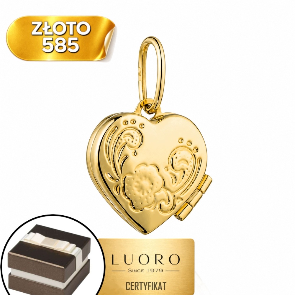Přívěsek Zlatý 585 14K Krabička Srdce Květiny 23 MM Elegantní Klasika