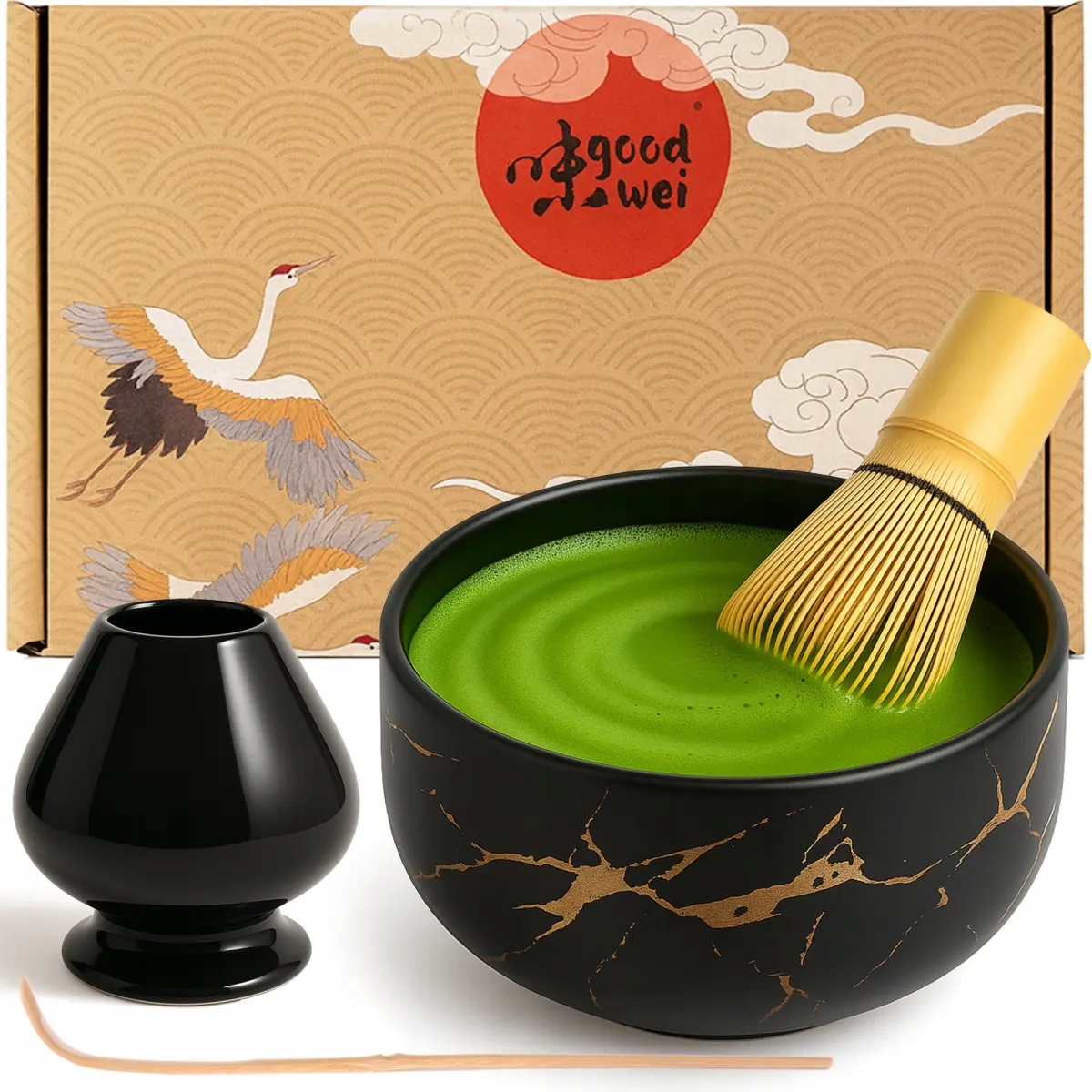 Dárková sada na čaj matcha šálek, metla, podstavec, lžička