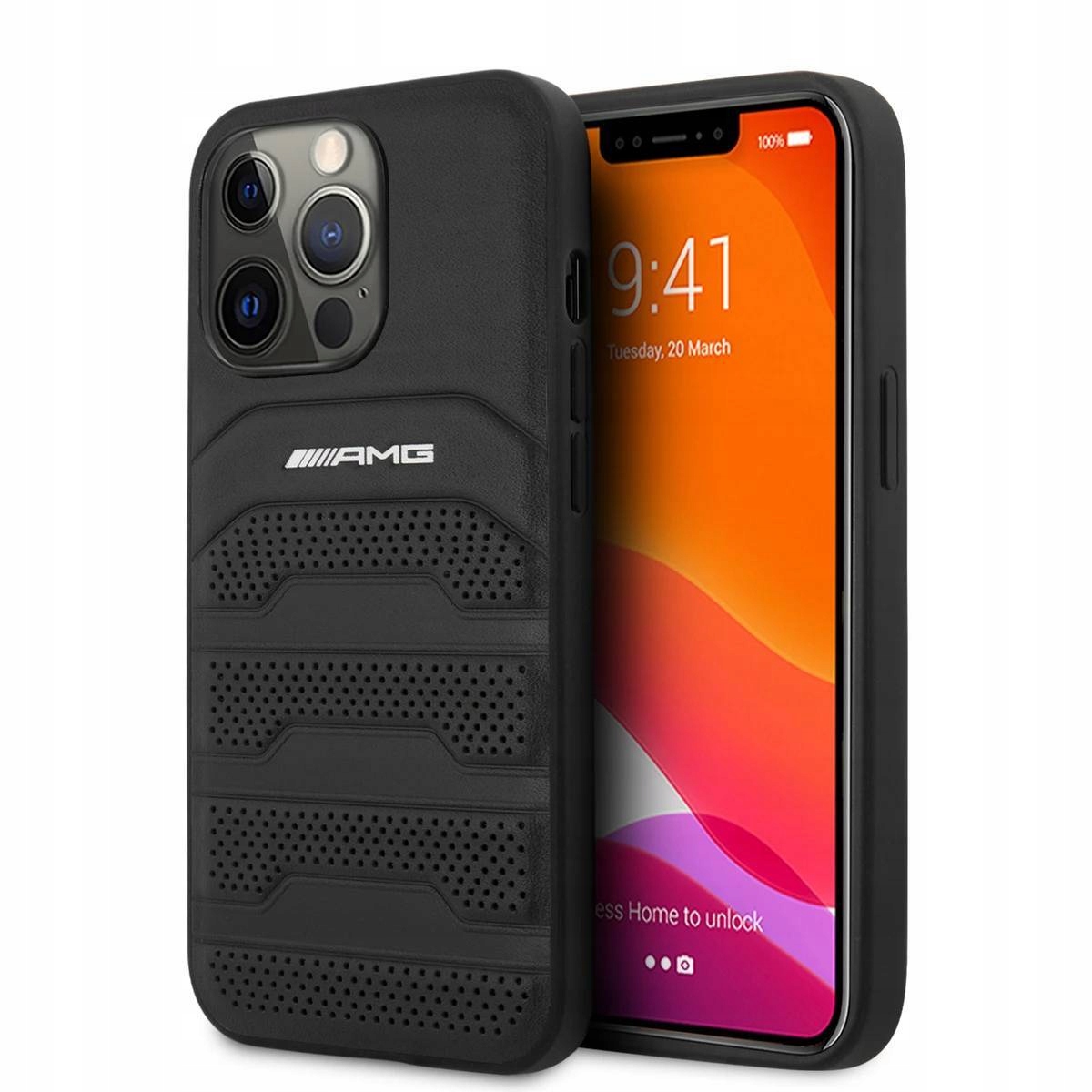 Etui Amg Leather Debossed Lines na iPhone 13 Pro iPhone 13 czarne Mercedes