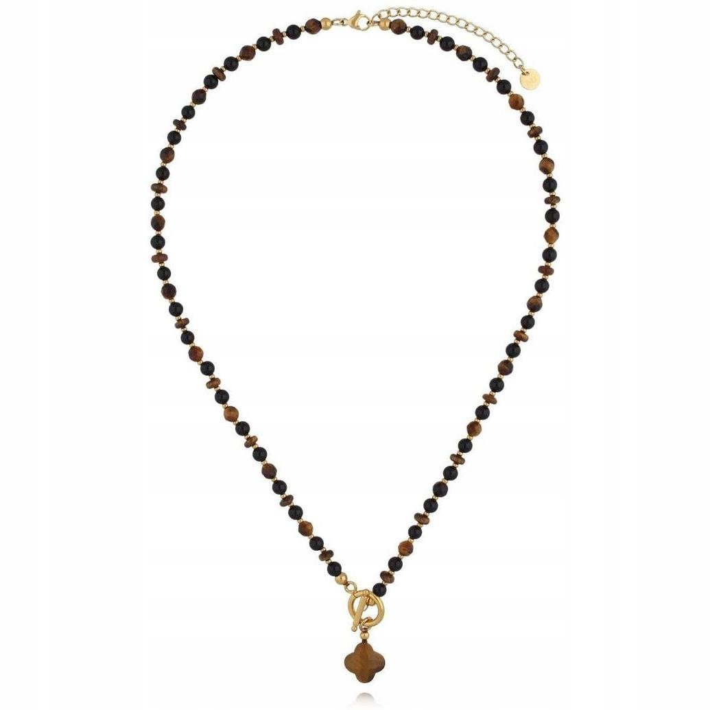 Dámský hnědý náhrdelník By Dziubeka čtyřlístek 50 cm