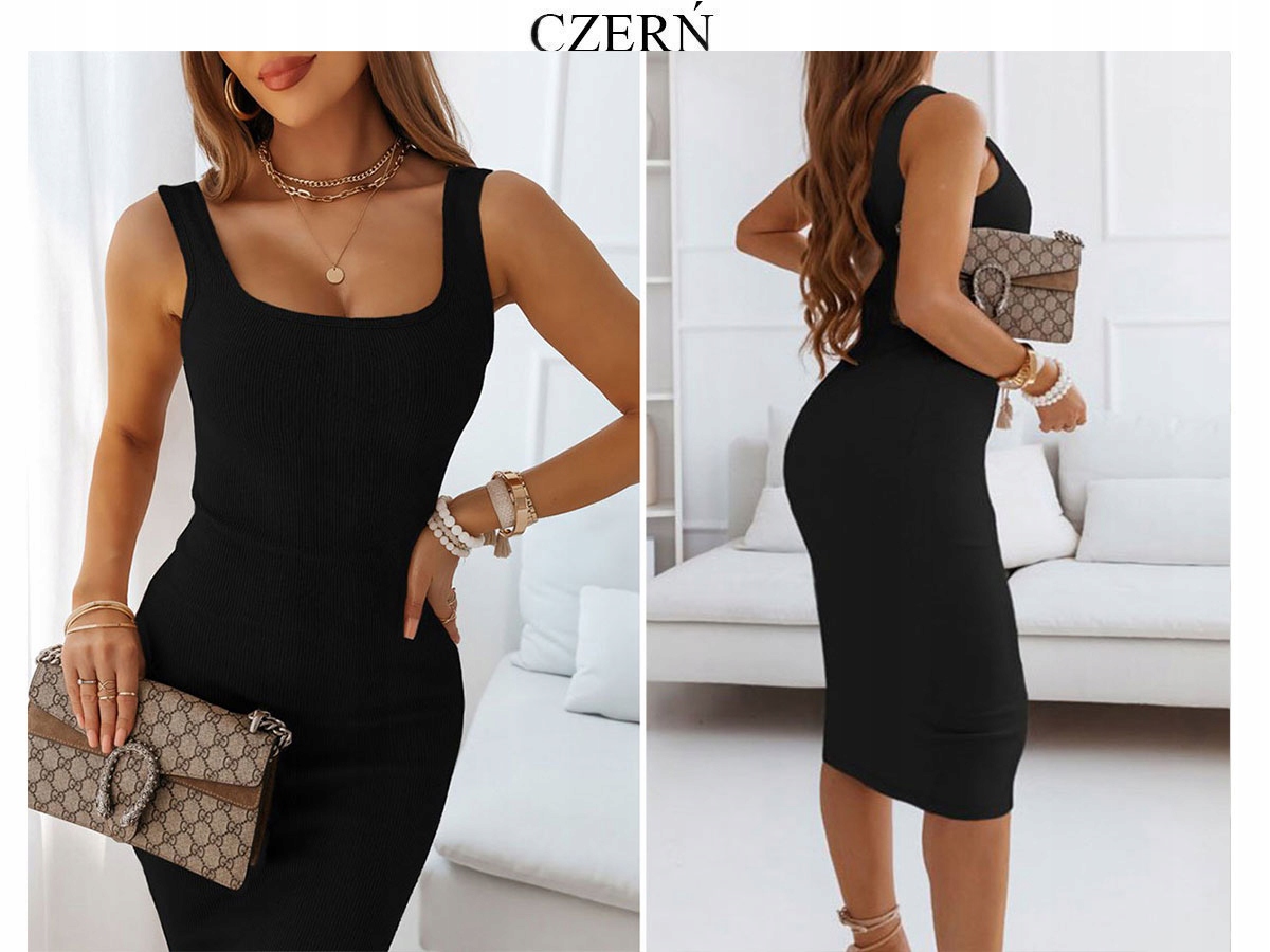 Prążkowana sukienka letnia ołówkowa elegancka dopasowana damska S/M Rozmiar S/M