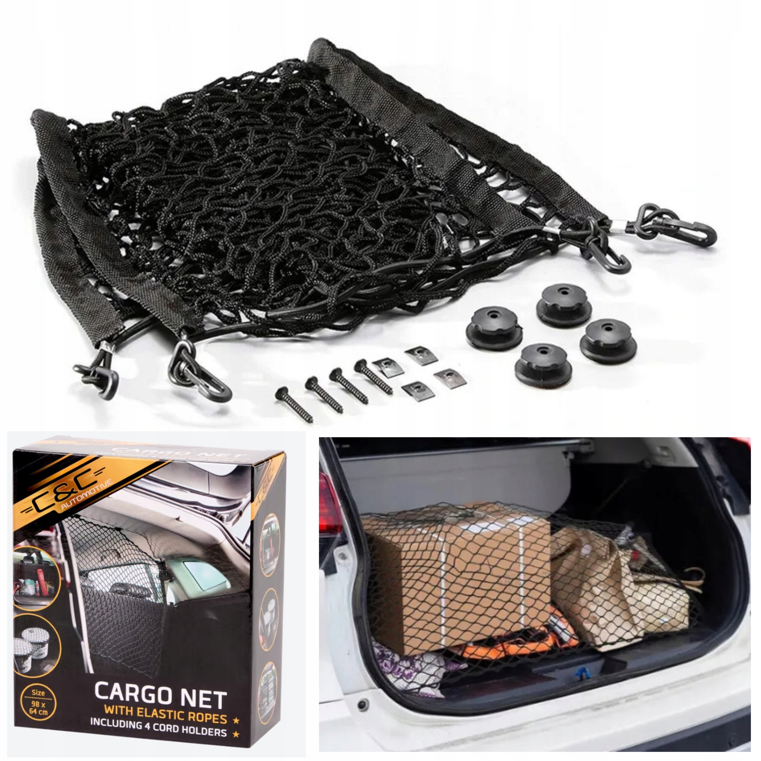 Mocna Siatka Bagażnikowa Do Samochodu 98 x 64cm.