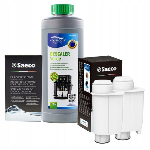 Odvápňovač 500 ml prášek 2x filtr do kávovaru Saeco Intenza+