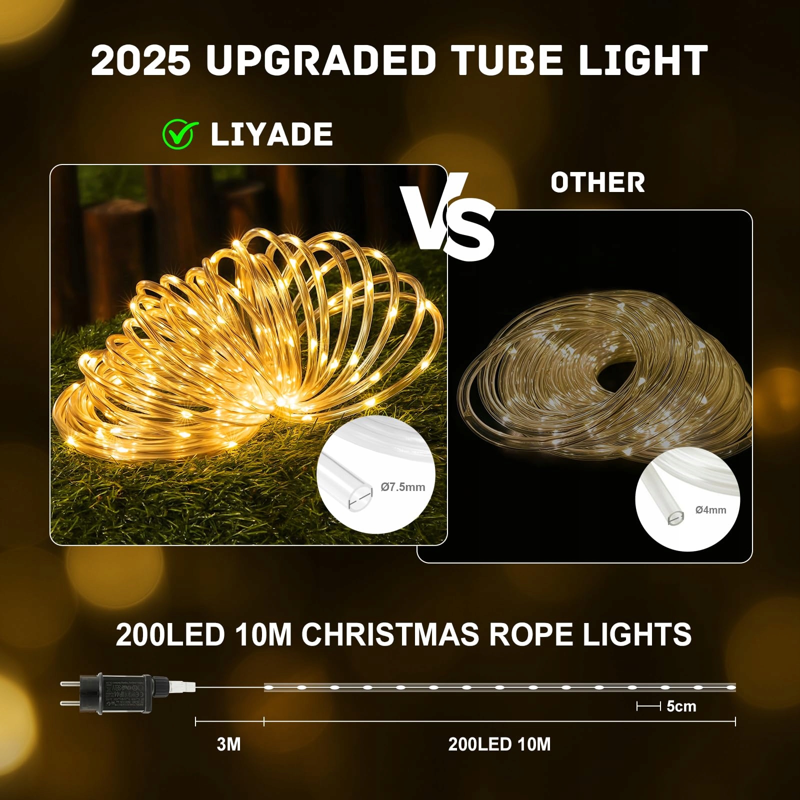 LED LICHTERSCHLAUCH 10M 200 LED Z PILOTEM IP65 DO OGRODU I WNĘTRZ — miniatura 2