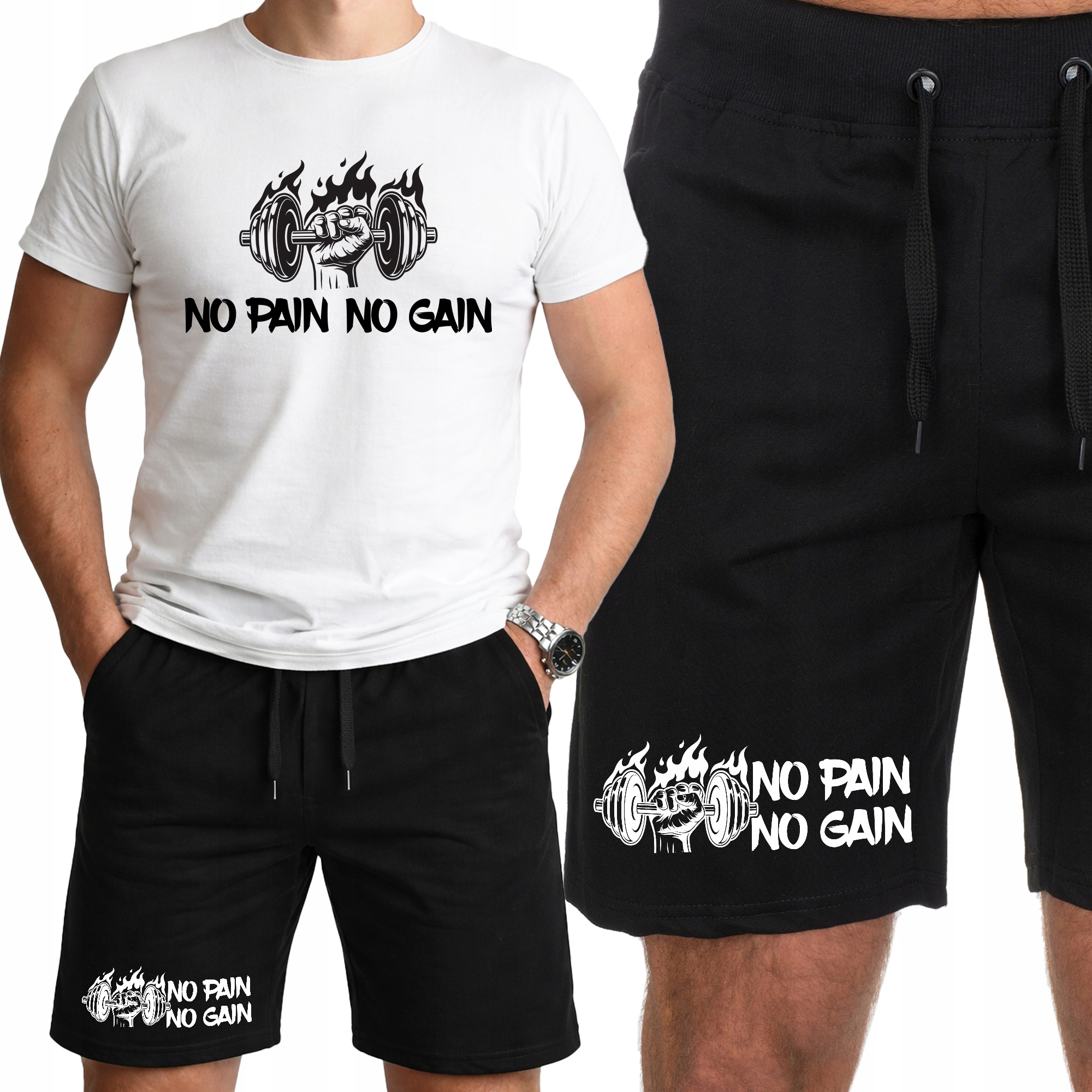 Sportovní komplet Pánský Set Oblečení na Trénink Posilovna No Pain No Gain- XL