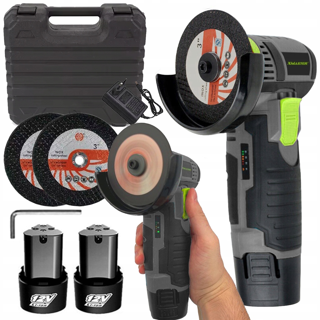 Szlifierka Kątowa Akumulatorowa Mini Gumówka 19500 Rpm 2x Tarcze 2x Aku