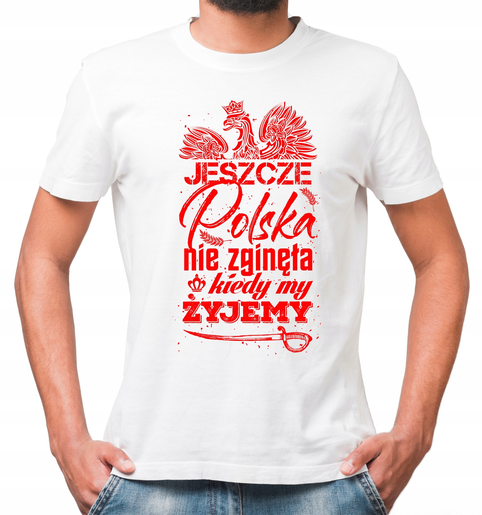 

Męska Koszulka Patriotyczna Biała Bawełna r.XXL
