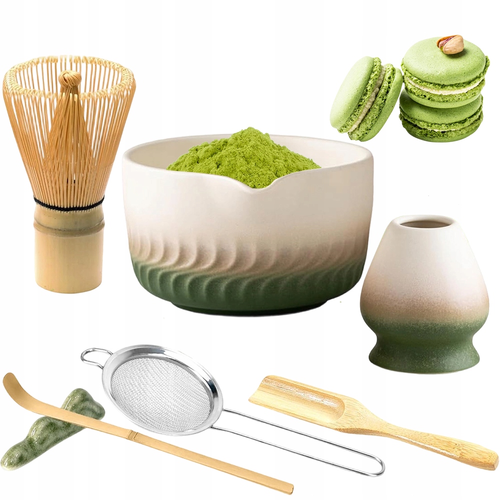 Levně Sada příslušenství pro čaj Matcha miska, šlehací metla, sítko a držáky