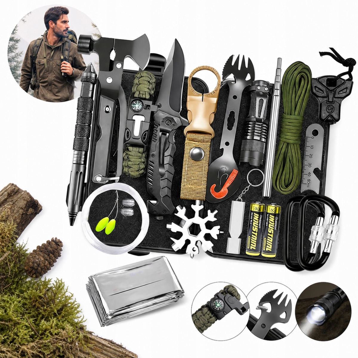 Wojskowy Survivalowy Zestaw Przeżycia Survival Niezbędnik Multitool 30el
