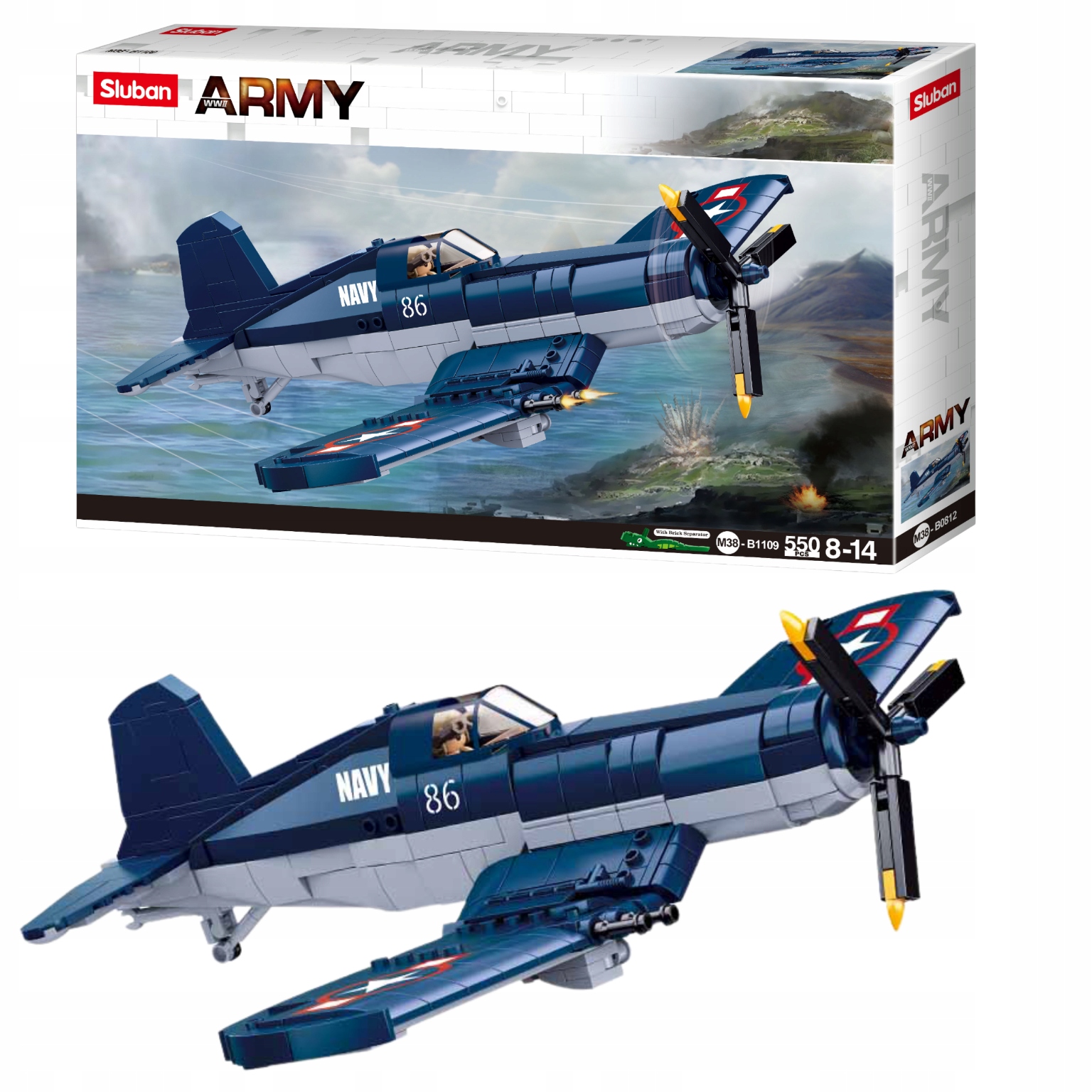 

Klocki Sluban Myśliwiec Samolot F4U Fighter 550 El