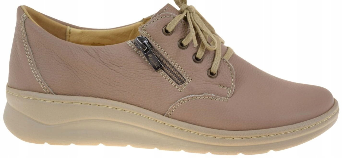 Dámské kožené polobotky Amulet 441 béžové s podpatkem, pohodlné boty VEL.41