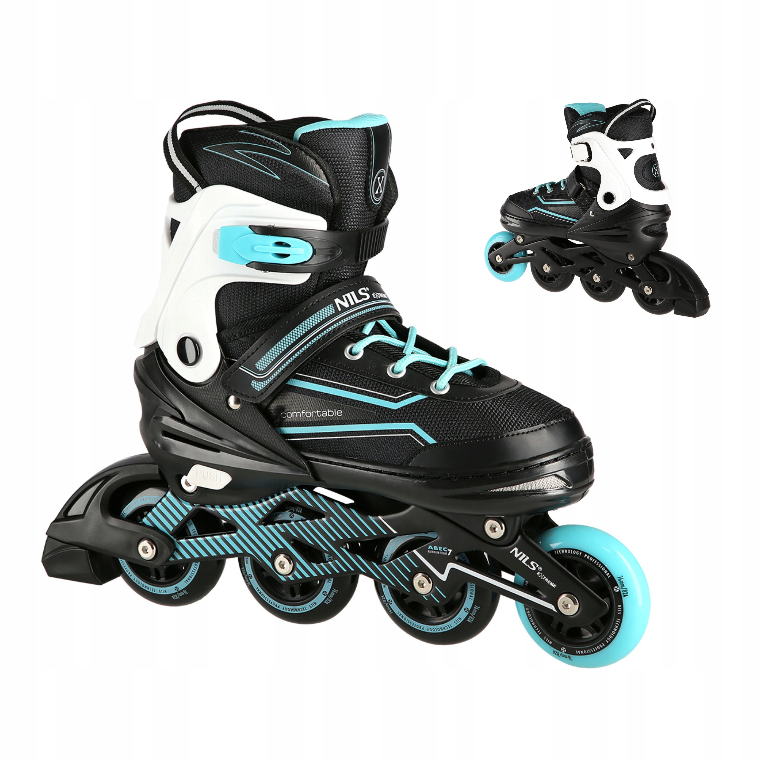 Rolki Fitness Łyżworolki Regulowane Damskie Turkusowe 39-42 Nils Extreme