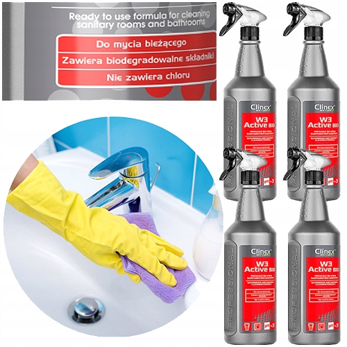 Levně Clinex W3 Active Bio 1L Přípravek Na Mytí Koupelny Sanitární 4 ks
