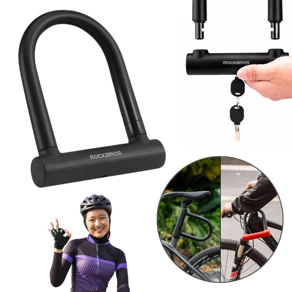 Zapięcie Rowerowe U-lock Wzmocnione Na Klucz Czarne Rockbros