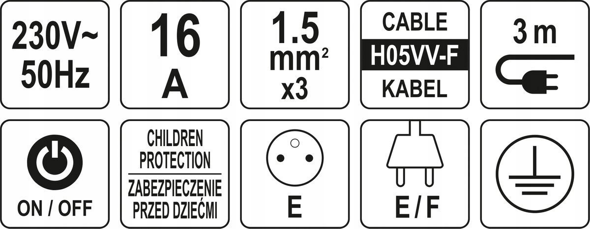 PRZEDŁUŻACZ LISTWA ZASILAJĄCA 5 GNIAZD 3m WYŁ. Długość kabla 3 m