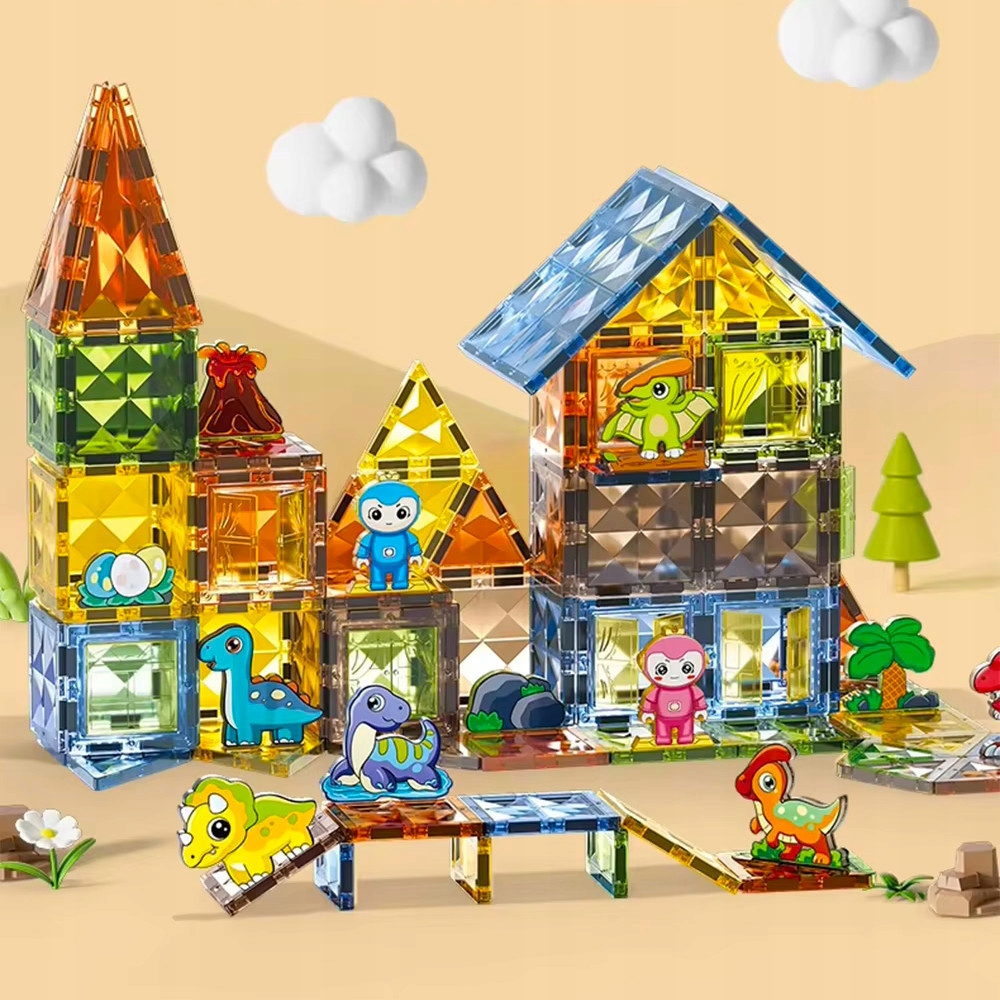 ZESTAW MAGNETYCZNY KLOCKI KONSTRUKCYJNE DLA DZIECI ŚWIECĄCE 126 elementów Marka Stator