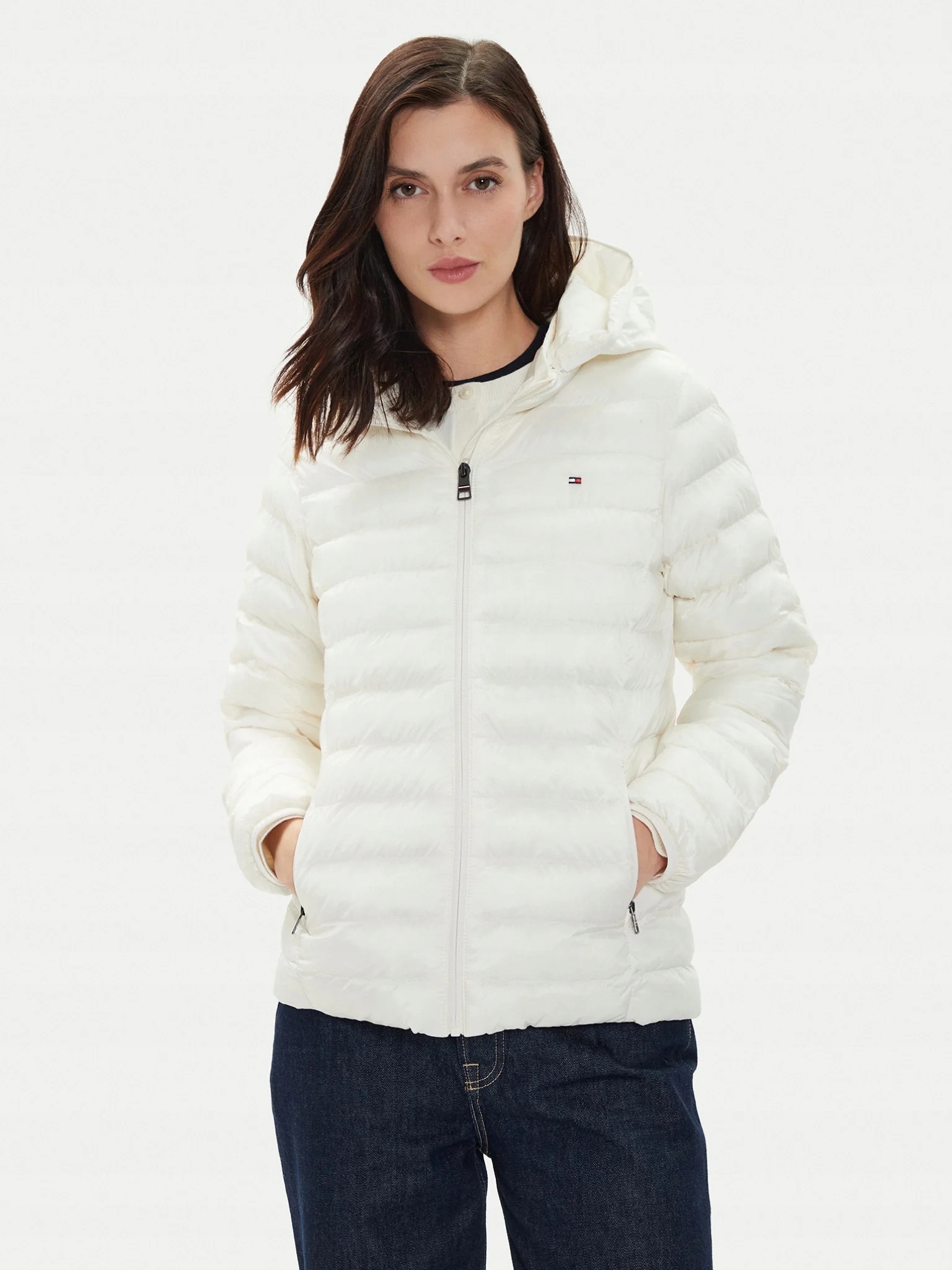 Tommy Hilfiger Prošívaná Bunda S Kapucí Ecru 3XL 7CA