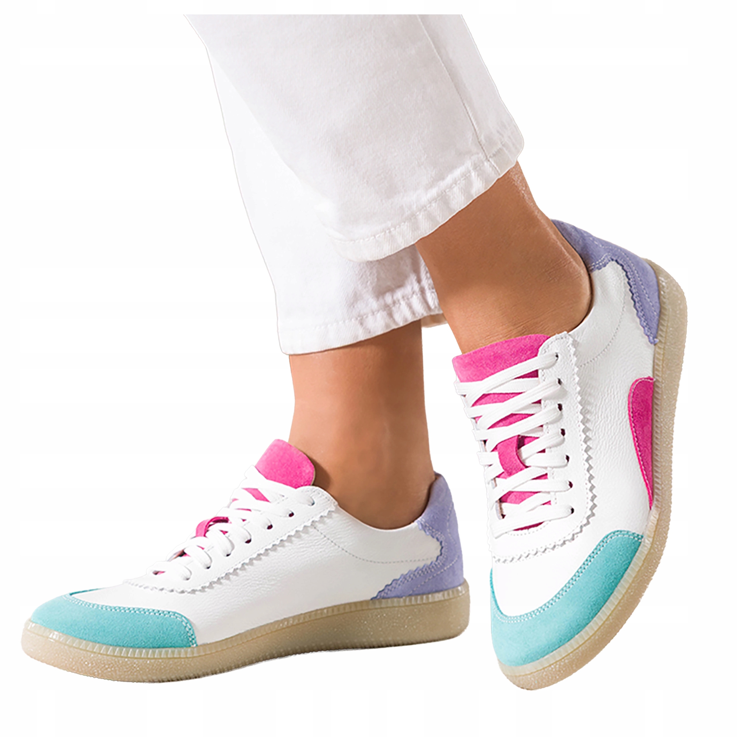 Sneakersy Bílé Dámské Kožené Sportovní Šněrovací Elastické Módní velikost 38