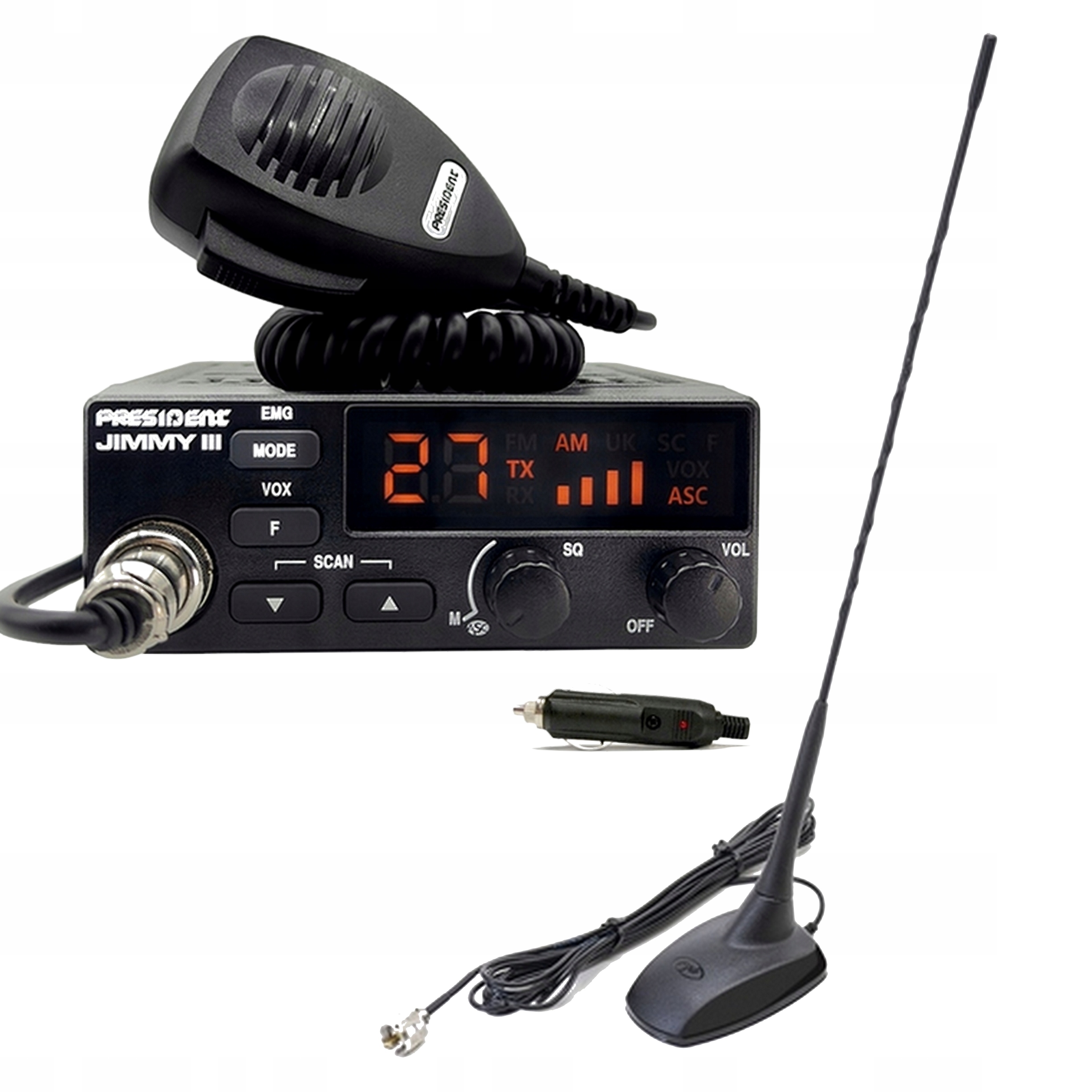 Sada Rádio Cb President Jimmy Iii+magnetická Anténa Kmeňov Extra 48 Zástrčka