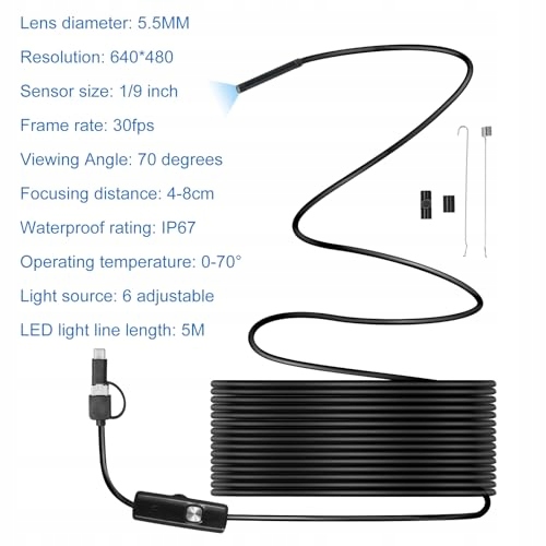 ENDOSKOPKAMERA 5M Kamera Inspekcyjna Typ C Wodoodporna IP67 LED — miniatura 4