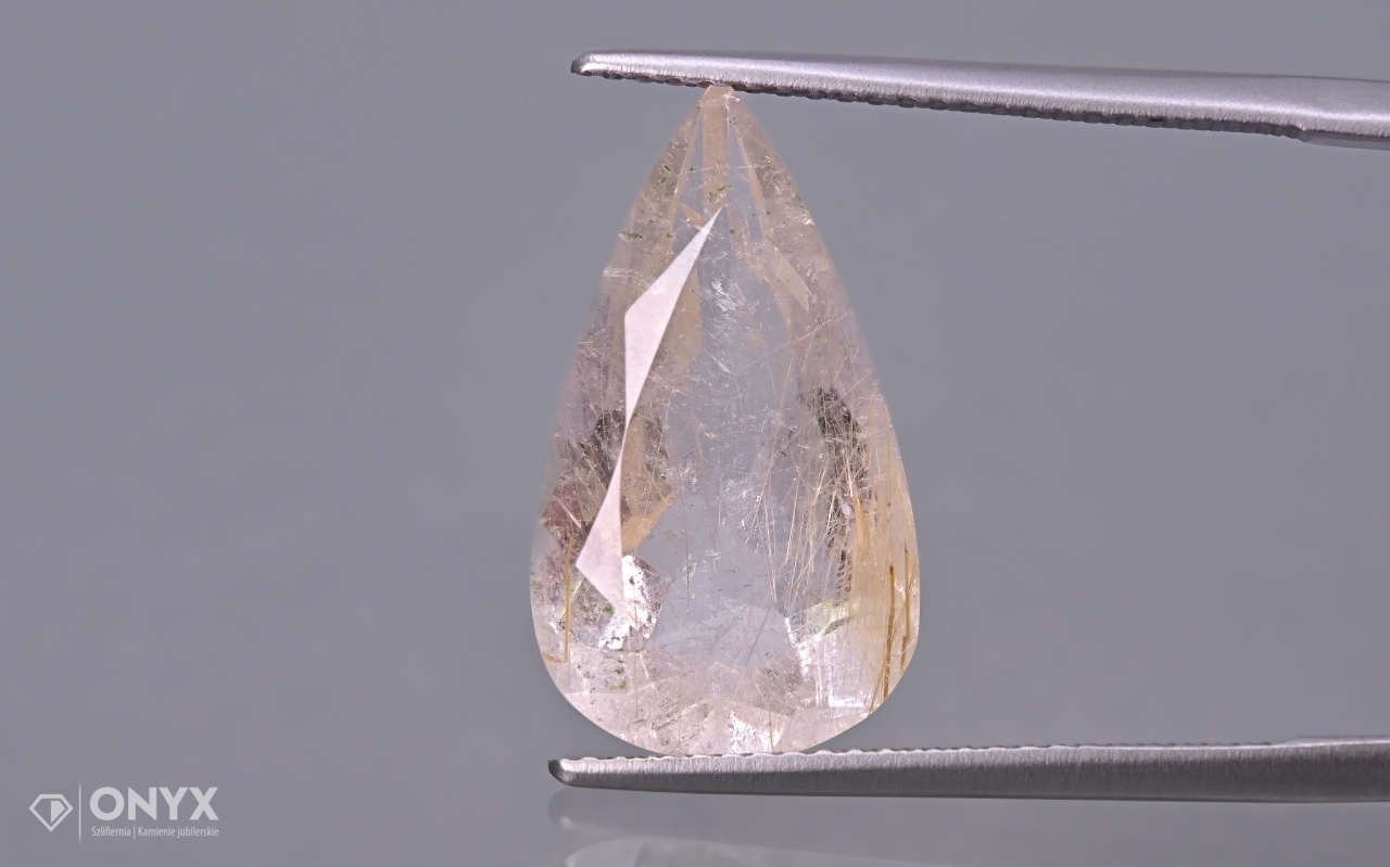 Křemen s rutilem fazetovaná slza 18,5x10,5 mm