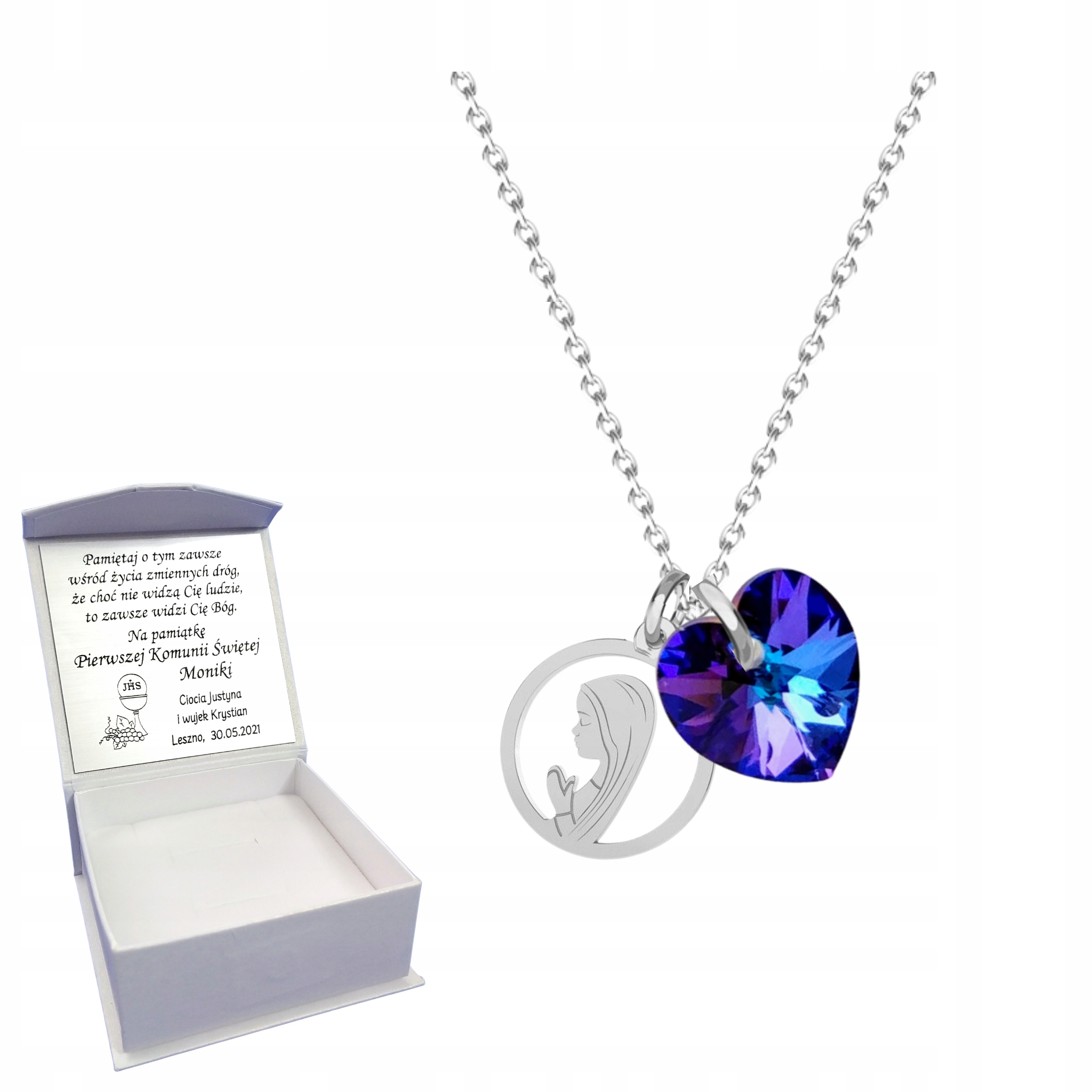 Medalik Srebrny Łańcuszek Komunia Chrzest GRAWER