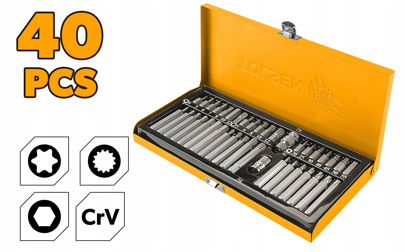 Sada bitů pro šroubovák 40 Torx/Hex/Spline adaptéry Cr-V Tolsen