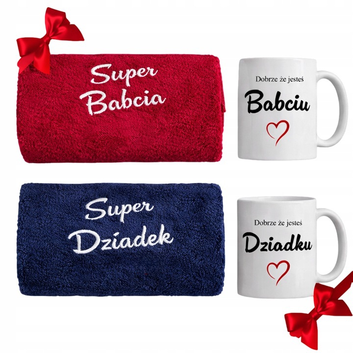 Sada Ručníků Na Den Babičky A Dědečka S Bílými Hrníčky