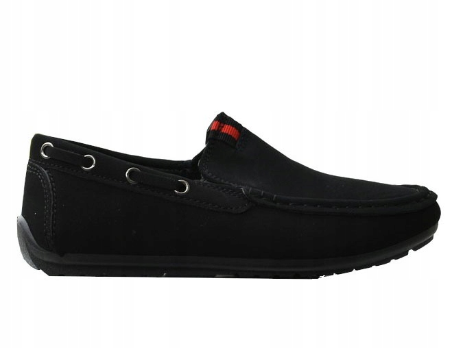 MOKASYNY Chłopięce Wyprofilowane Skóra CZARNE r40