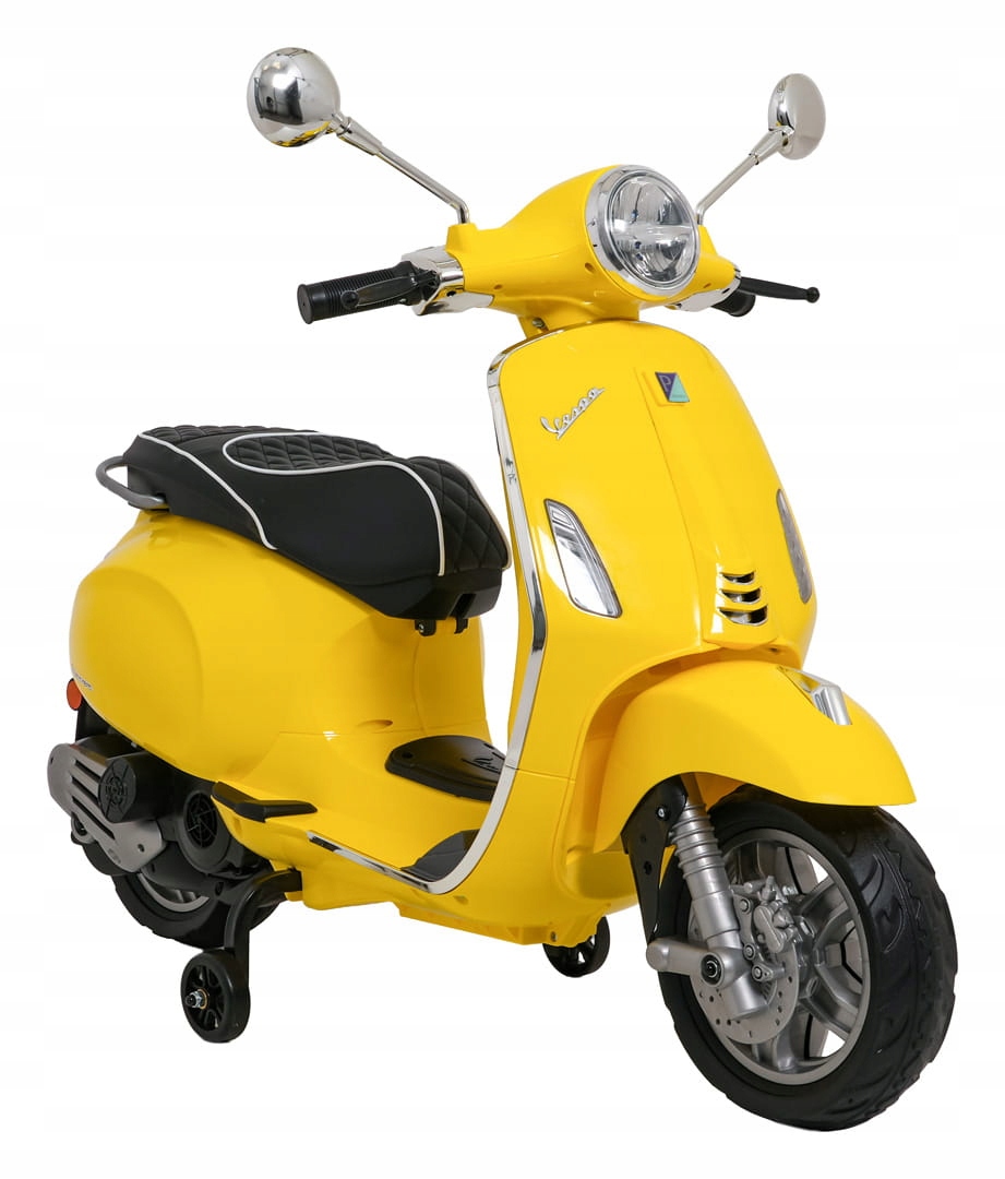 Skuter na akumulator dla dzieci Vespa Roma Żółty ekoskóra audio Led